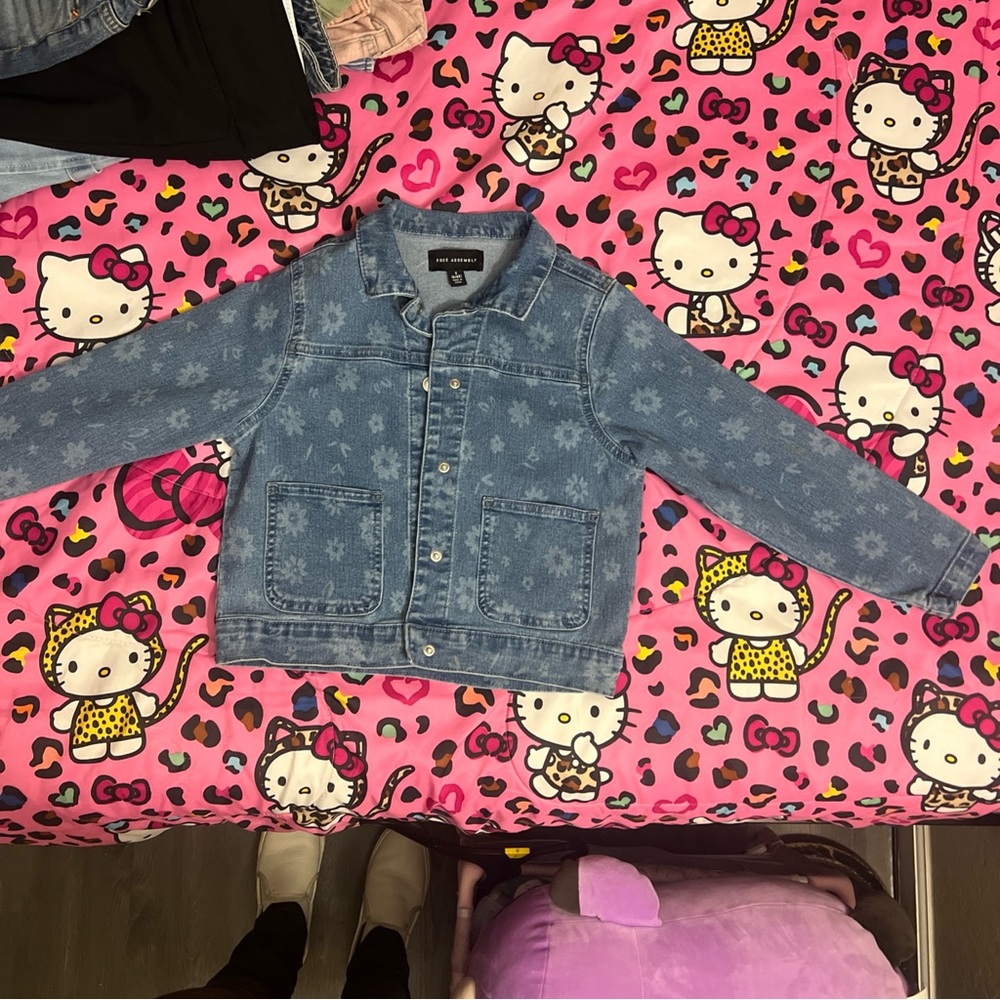 Kids' Floral Print Light Blue Denim Jacket